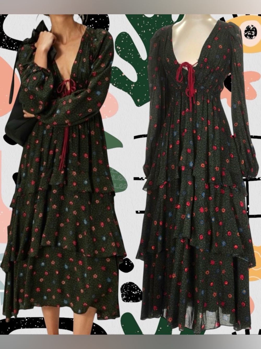 Free People | Tried and True Tiered Ruffle Maxi Dress with Balloon Sleeves